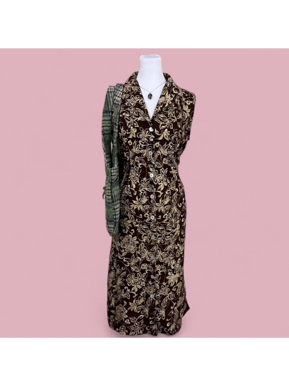 90s brown floral tropical beach summer whimsygoth mini dress - Picture 1 of 8